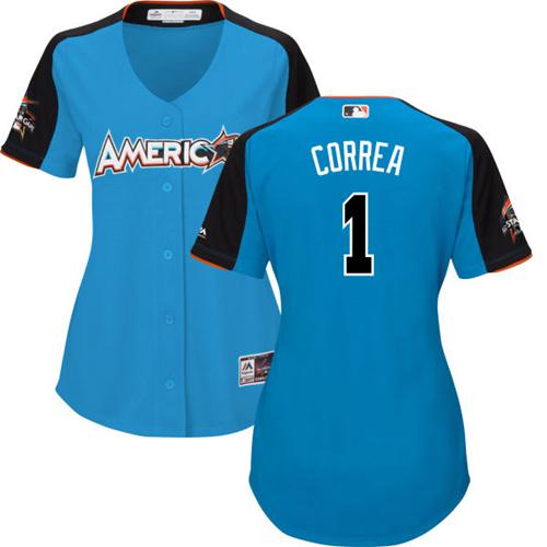 Astros #1 Carlos Correa Blue All-Star American League Women's Stitched MLB Jersey